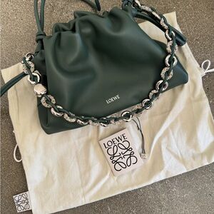 Authentic Loewe x Suna Fujita Flamenco Bag Medium in Vetiver Green